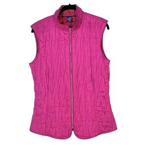 CATHERINE STEWART Hot Pink Quilted Vest Orange Fleece Lined Size S